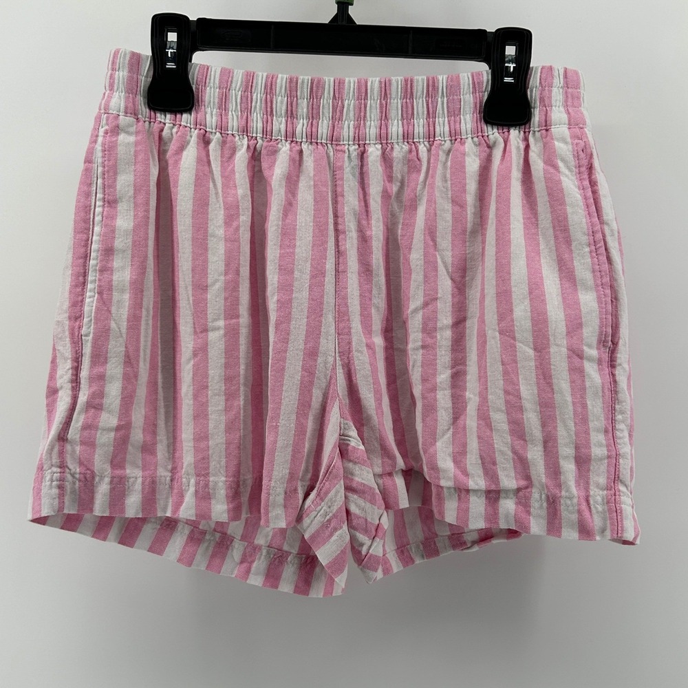 Old Navy Bubblegum Pink White Striped Linen Blend Comfort Waist Shorts Medium